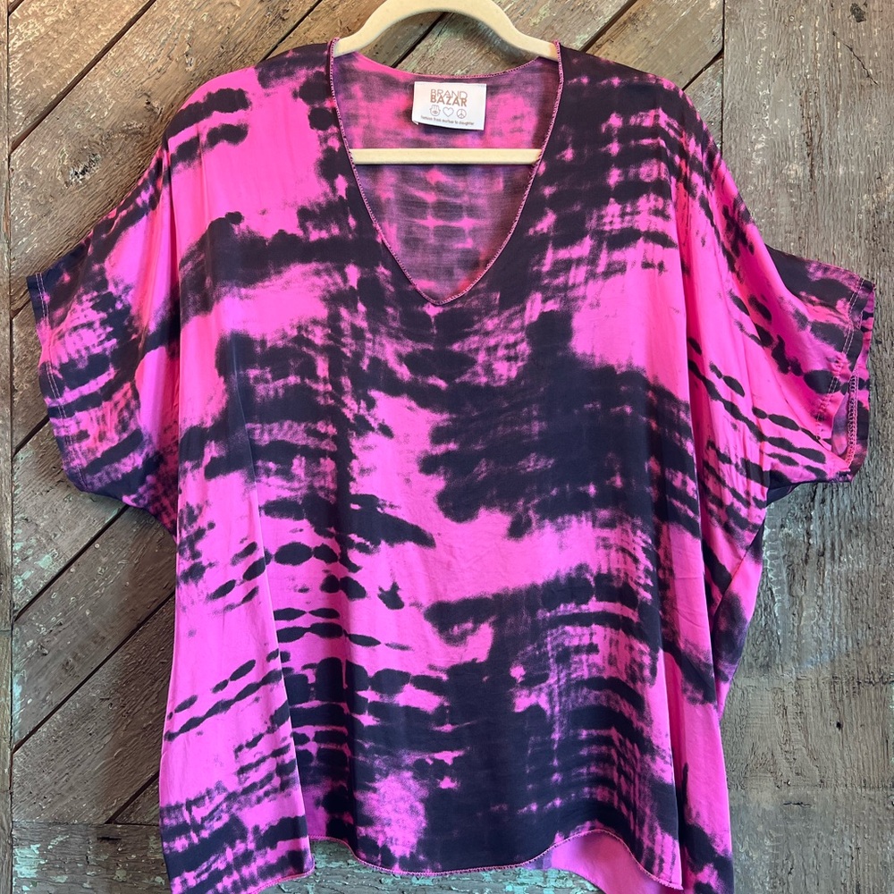 Brand Bazar Pink Black silk Top
